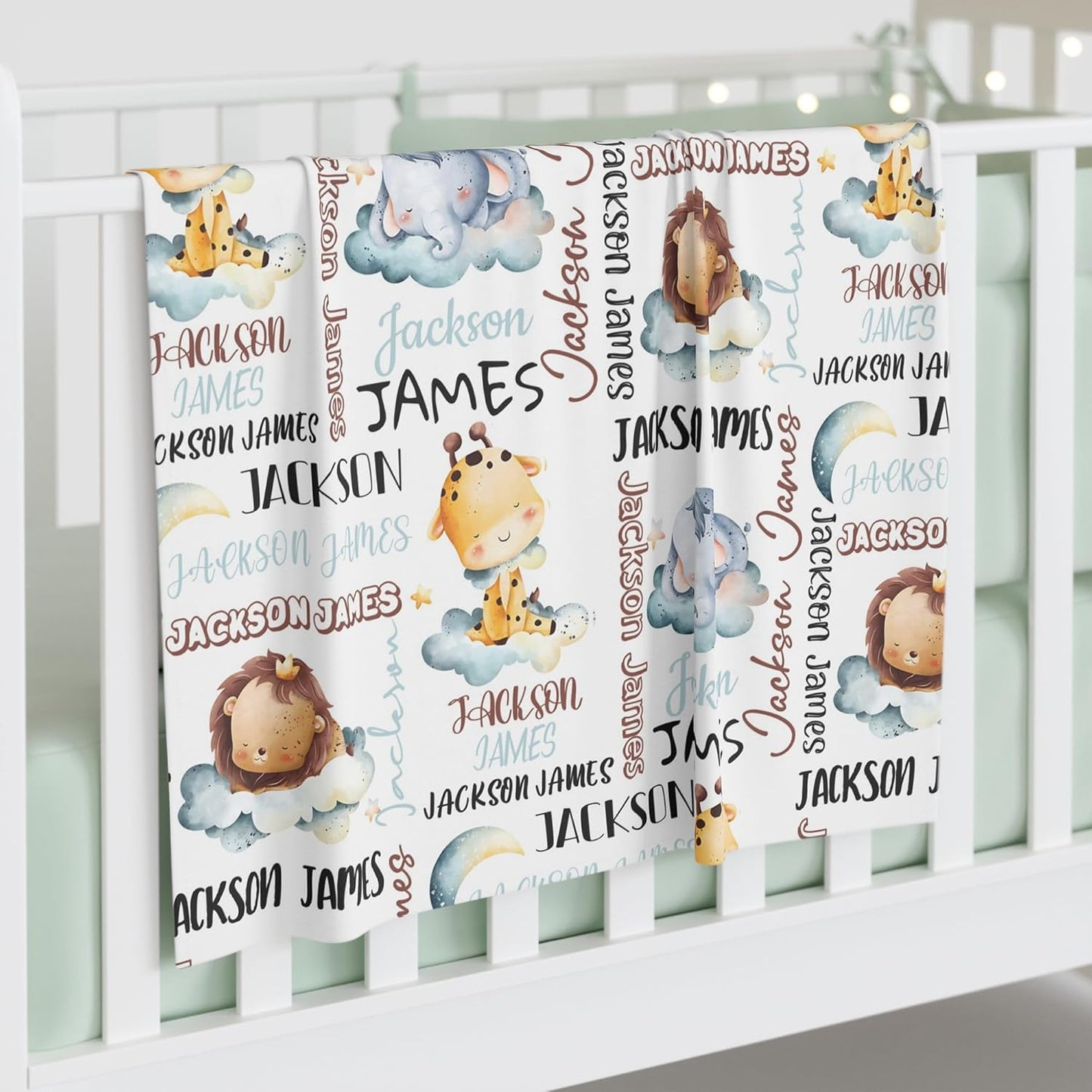 Personalized Baby Blanket for Boys, Custom Baby Blanket with Name, Safari Animal Blanket Name Baby