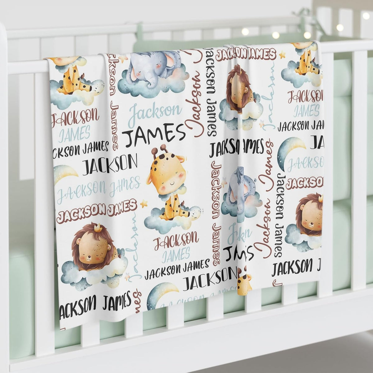 Personalized Baby Blanket for Boys, Custom Baby Blanket with Name, Safari Animal Blanket Name Baby