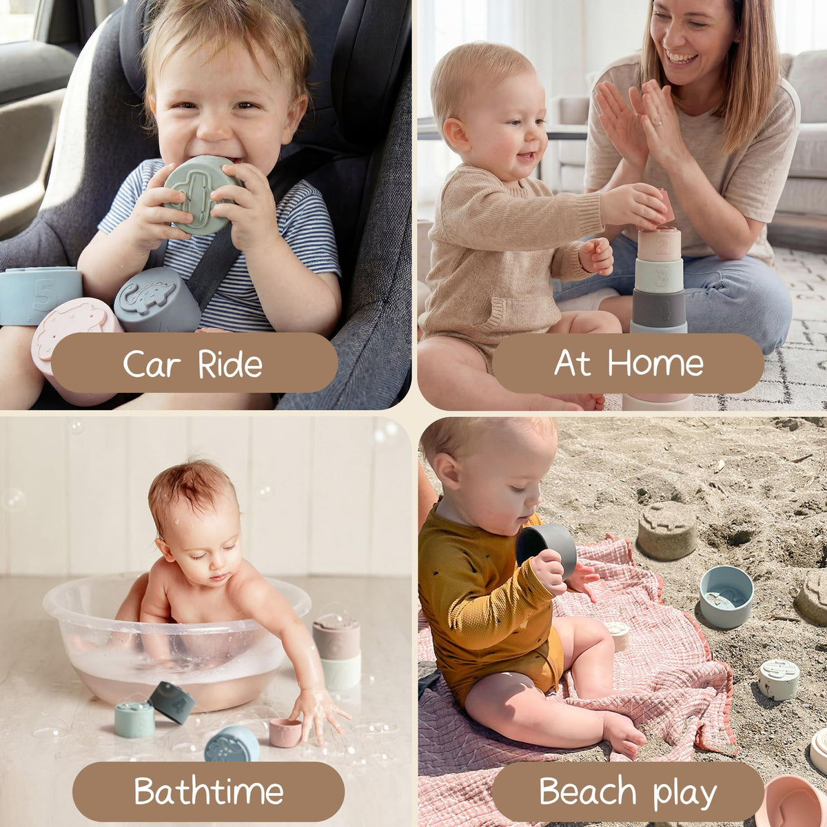 Moonkie Stacking Cups Toy, Fun Educational Baby Toys Silicone Soft Teething Toy, Age 6+ Months, 7