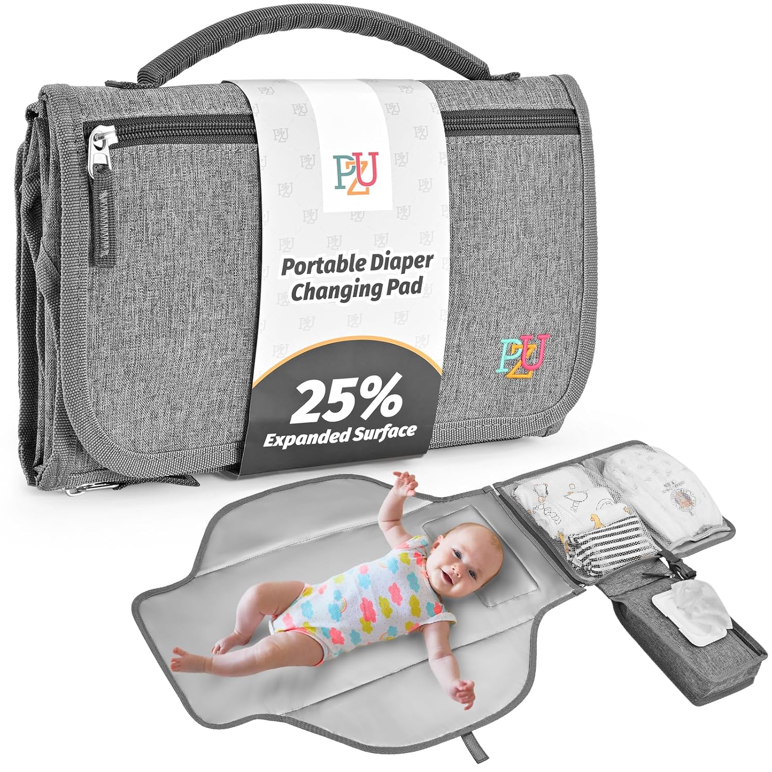 PZU Portable Diaper Changing Pad - Changing Pad Portable with Wipes Pocket, Waterproof Diaper