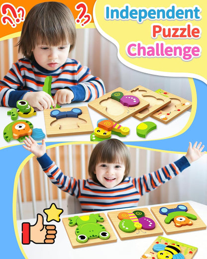 Bekayshad Wooden Puzzles Toddler Toys Gifts for 1 2 3 Year Old Boys Girls, 8 Pack Animal Jigsaw