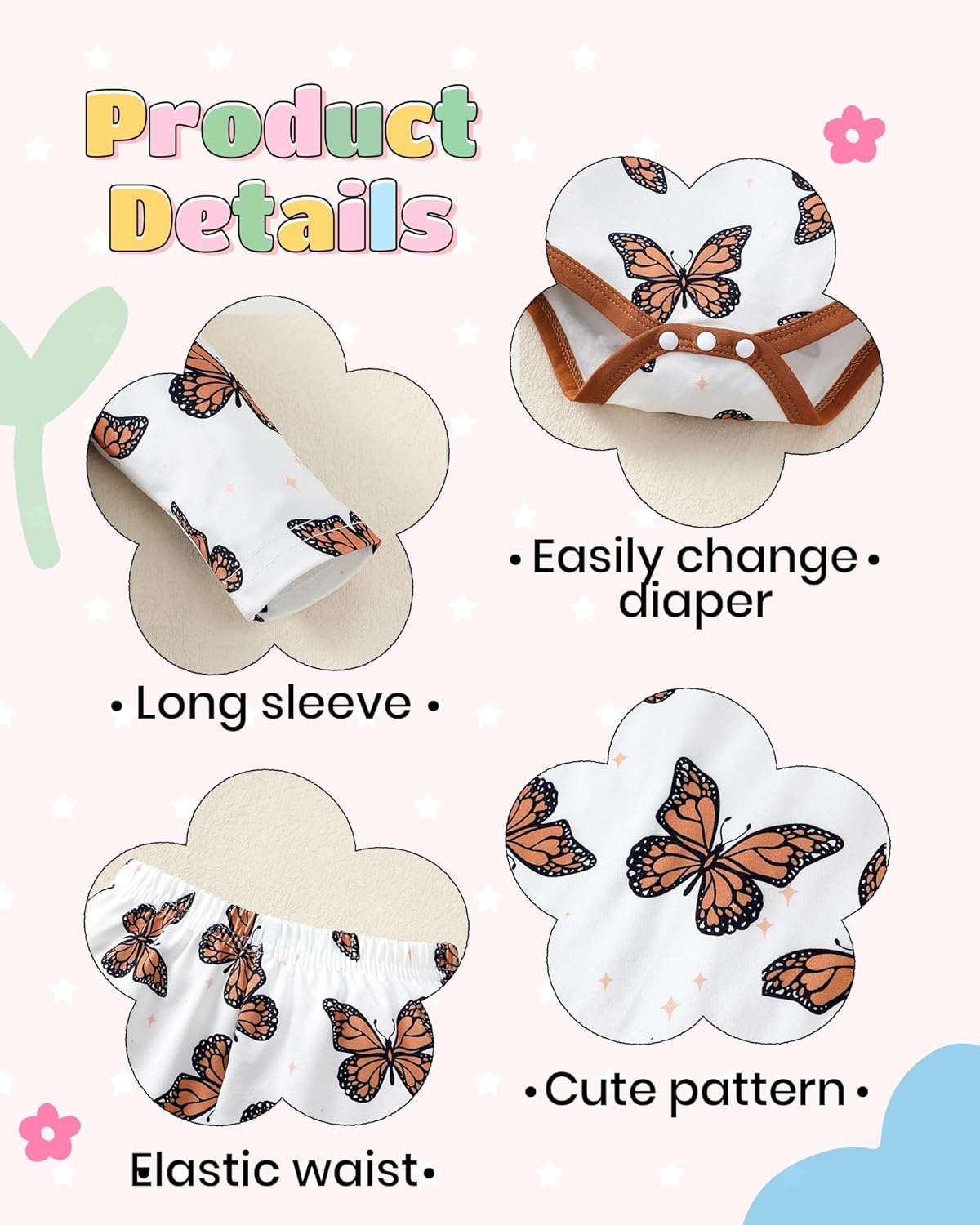 NZRVAWS Newborn Baby Boy Girl Clothes Unisex Infant Romper Pants Set Hat 4-Pack Outfits 0-12 Months