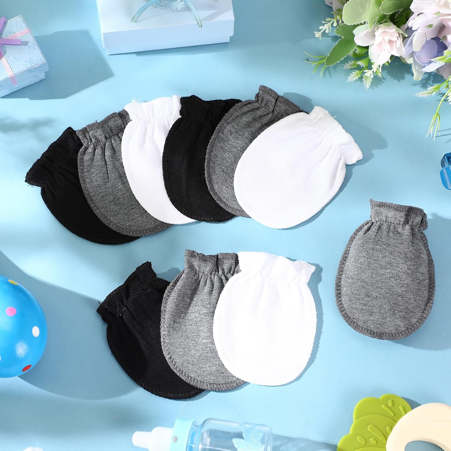 9 Pairs Newborn Baby Boys Girls Mittens 0-6 Months Infant Toddler Mittens No Scratch Solid Color