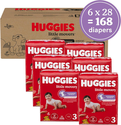Huggies Size 3 Diapers, Little Movers Baby Diapers, Size 3 (16-28 lbs), 168 Count (6 Packs of 28)