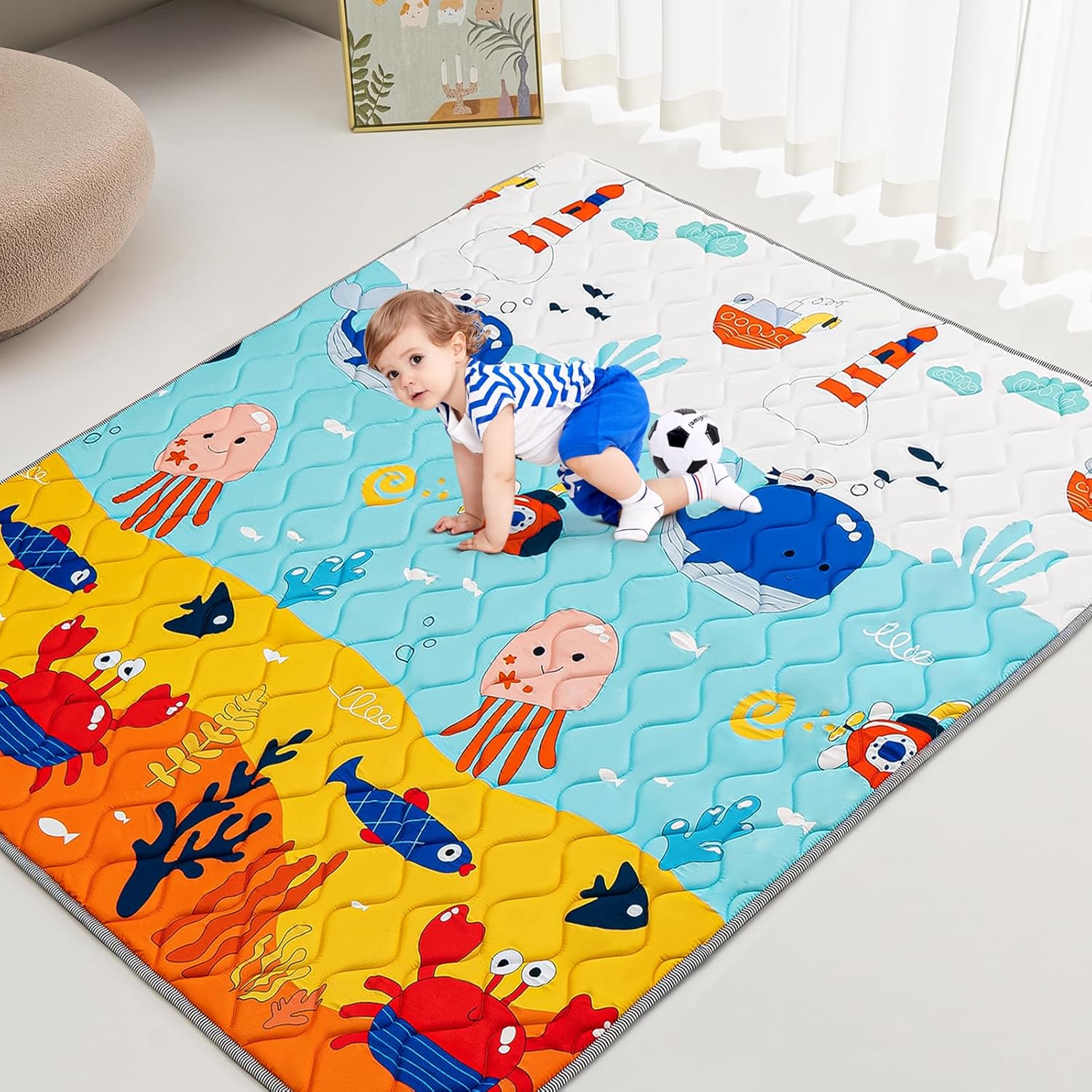 Baby Play Mat - Thicken 71x59 Inch Soft Foam Crawling Mat for Playpen & Floor, Non-Slip Waterproof