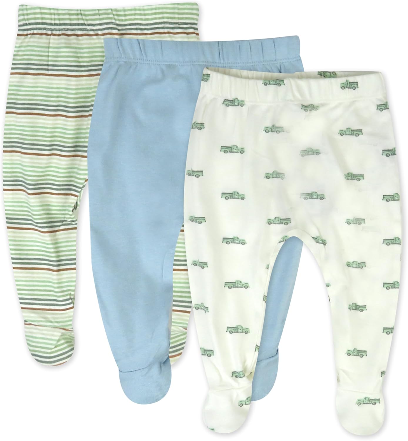 HonestBaby 3-pack Footed Pants Roomy Fit Pull on Bottoms 100% Organic Cotton for Infant Baby Boys