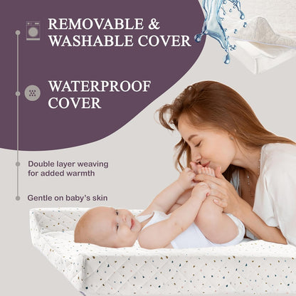 Organic Cotton Contoured Baby Changing Pad w/Waterproof Foam Mattress, Includes Soft, Removable &