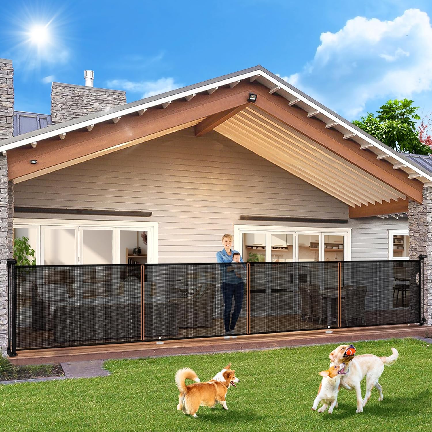180" Extra Wide Retractable Baby Gates for Large Openings, 42" Extra Tall with Support Rods