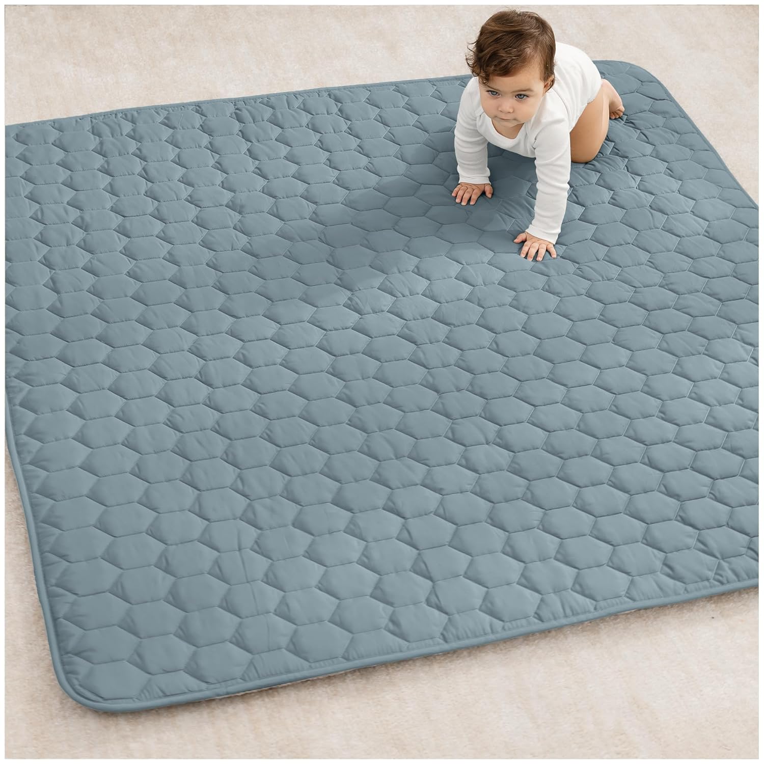 Comfy Cubs Square Kids Play Mat - 56 x 56 inches Soft Quilted Baby Floor Mat with Non-Slip Bottom