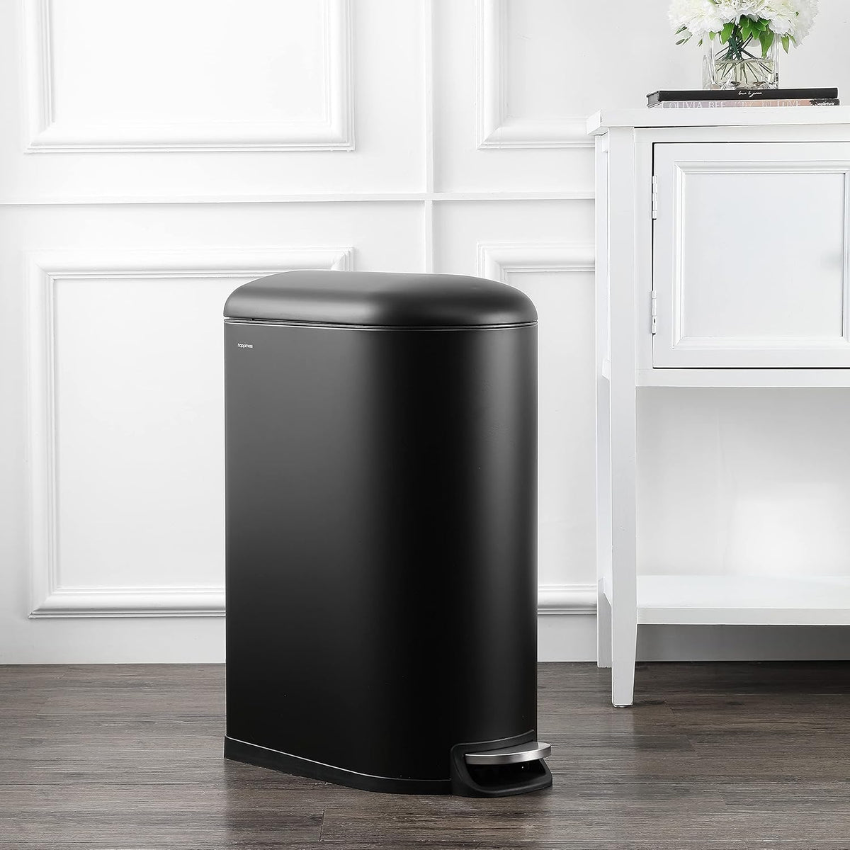 happimess HPM1009B Roland Mini 2.6-Gallon Step-Open Trash Can with Soft-Close Lid, Modern