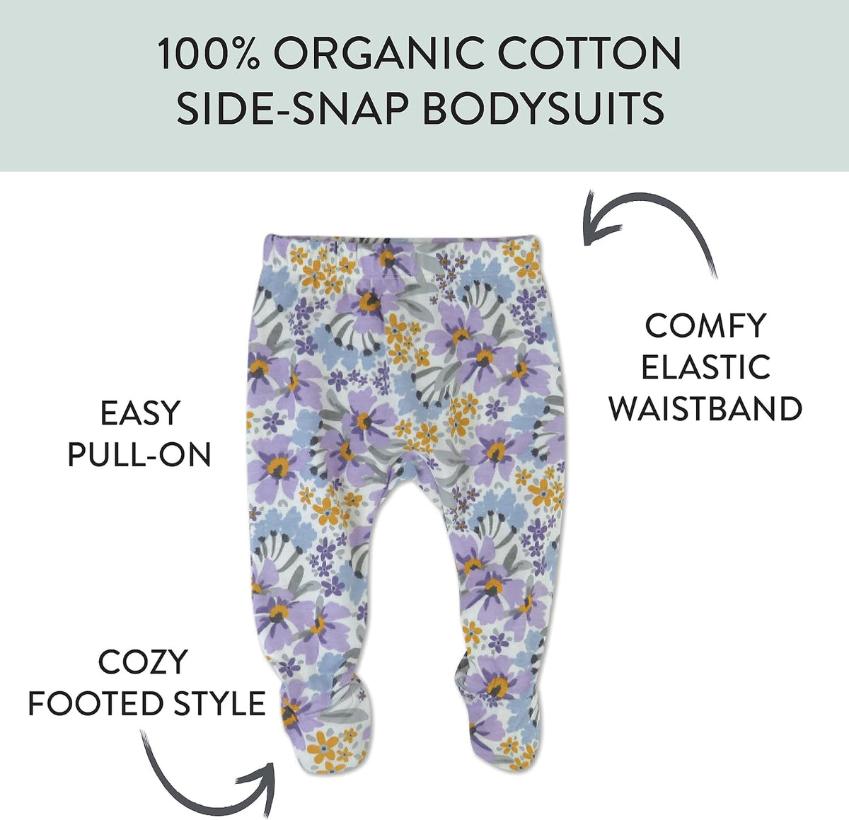HonestBaby 3-pack Footed Pants Roomy Fit Pull on Bottoms 100% Organic Cotton for Infant Baby Boys
