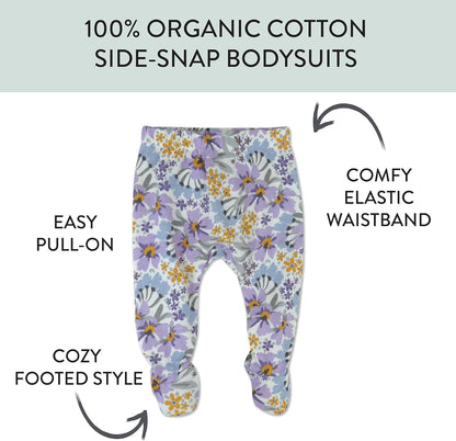 HonestBaby 3-pack Footed Pants Roomy Fit Pull on Bottoms 100% Organic Cotton for Infant Baby Boys