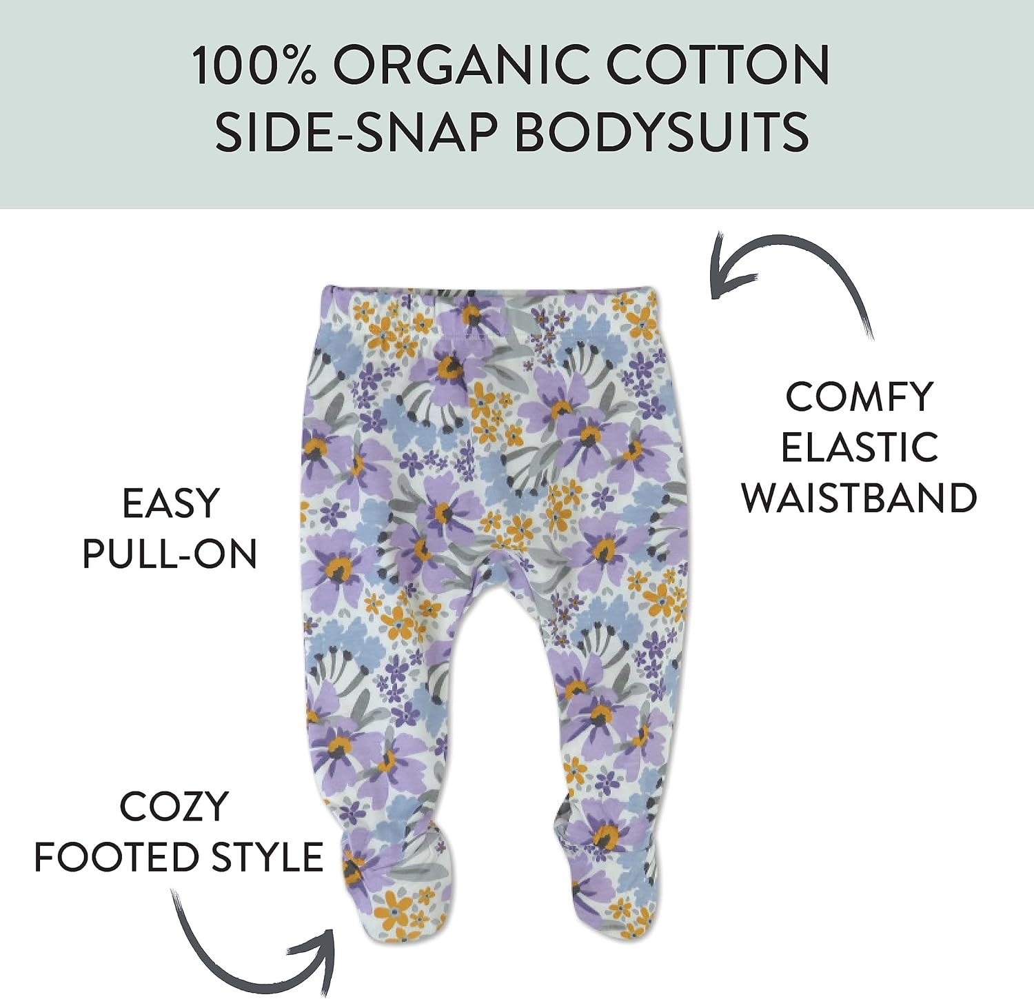 HonestBaby 3-pack Footed Pants Roomy Fit Pull on Bottoms 100% Organic Cotton for Infant Baby Boys