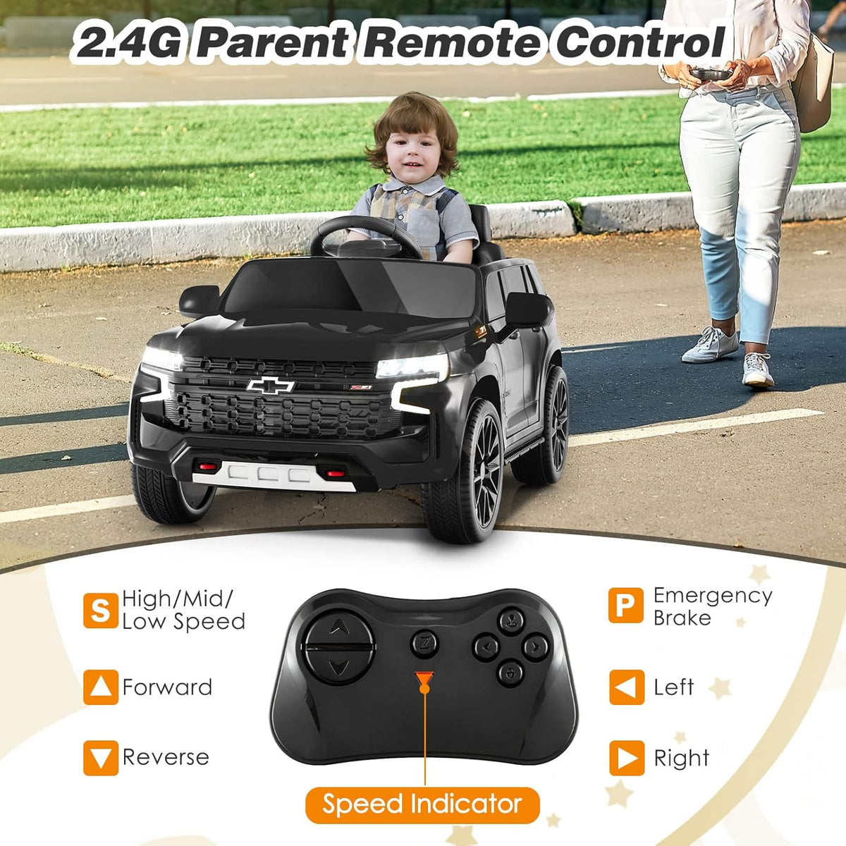 Costzon Ride on Car, 12V Licensed Chevrolet Tahoe Battery Powered Electric Vehicle w/ 2.4G Remote