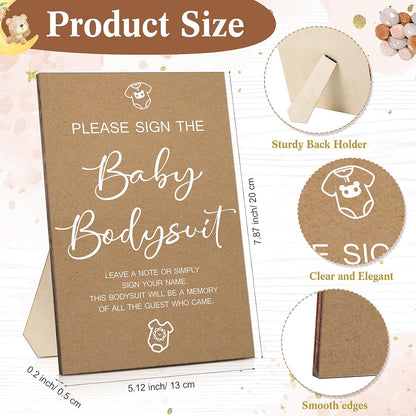 Qunclay 12 Pcs Baby Bodysuit Baby Shower Game Include 1 Game Wooden Sign Tabletop Decor 1 White