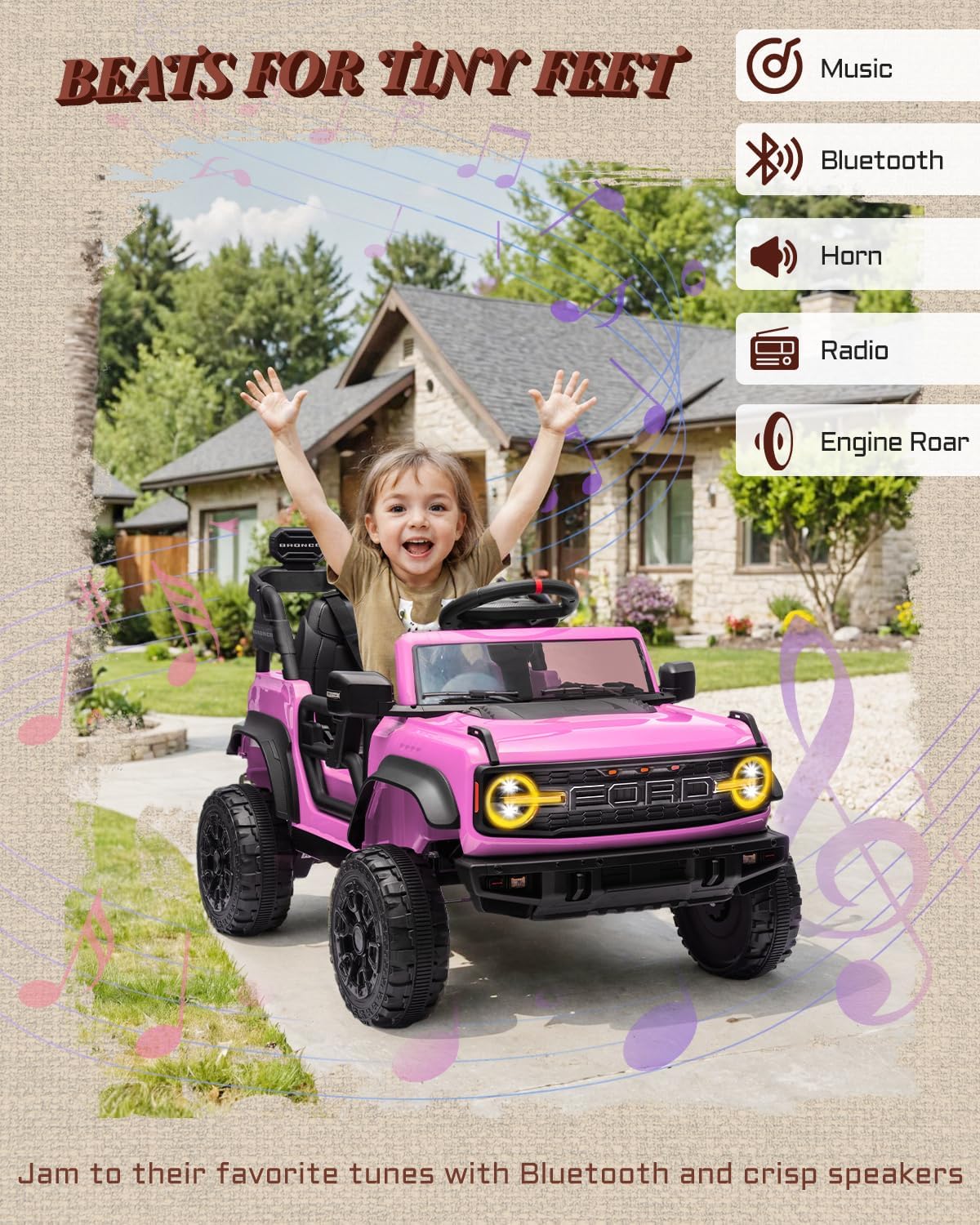 12V Electric Ride on Toys for Toddler, Ford Bronco Raptor Kids Ride on Car with Remote Control, 12