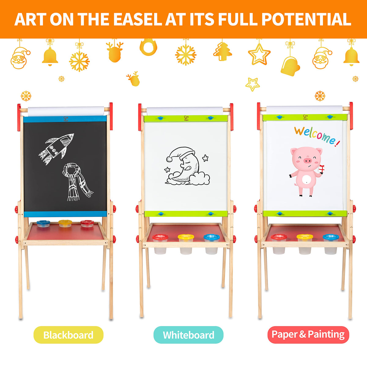 Hape E1010 Magnetic All in 1 Kids Height Adjustable Drawing Dry-Erase Chalkboard Wooden Artist