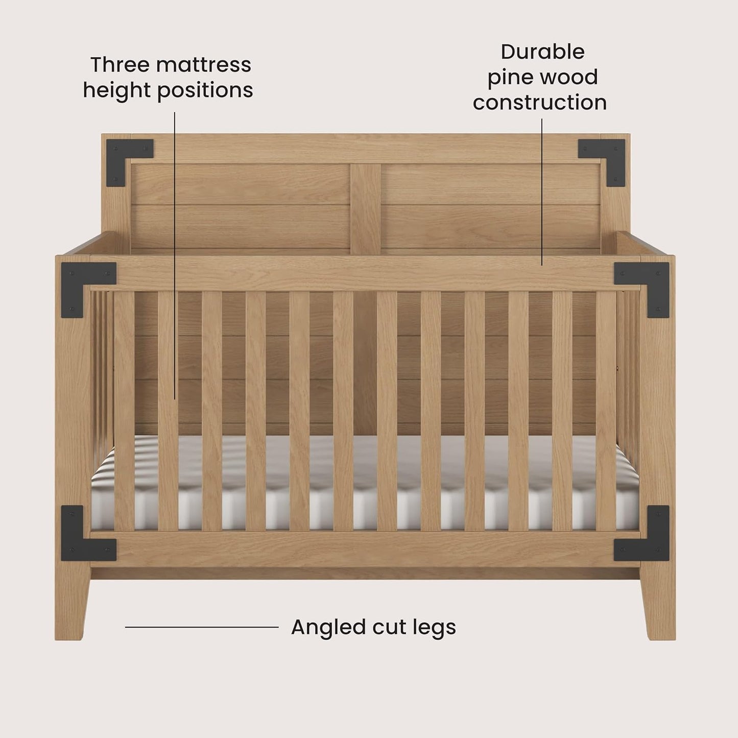 Child Craft Lucas 4-in-1 Convertible Crib, Baby Crib Converts to Day Bed, Toddler Bed and Full Size