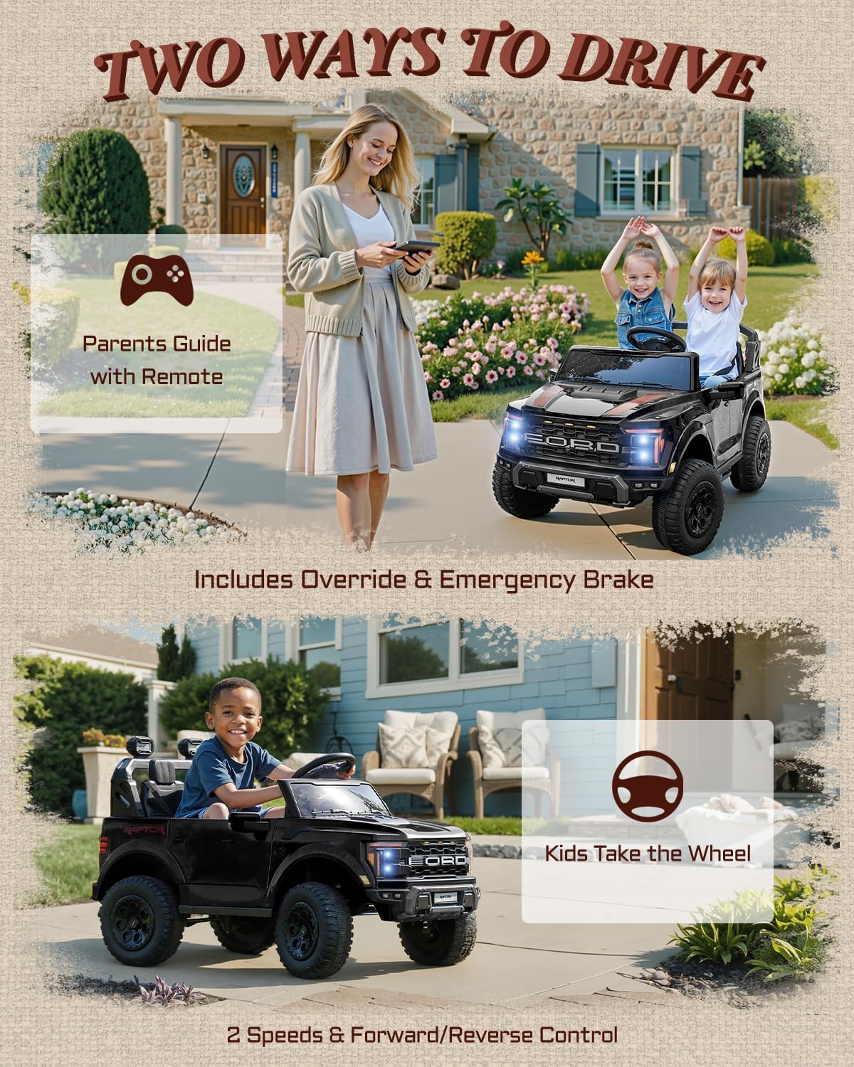 24V Ride on Toys for Big Kids, Licensed Ford F-150 Raptor 2 Seater Kids Ride on Car w/Remote