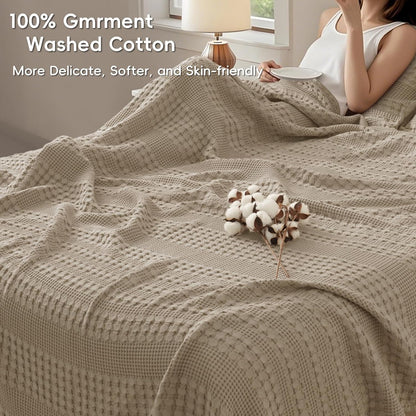 PHF 100% Cotton Waffle Blanket Oversized King 120"x120", Lightweight Breathable Extra Large 10'x10'