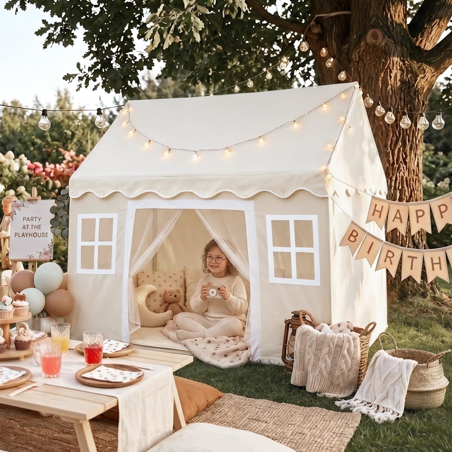 Tiny Land Kids Play Tent with Padded Mat & LED Lights, Ages 3+