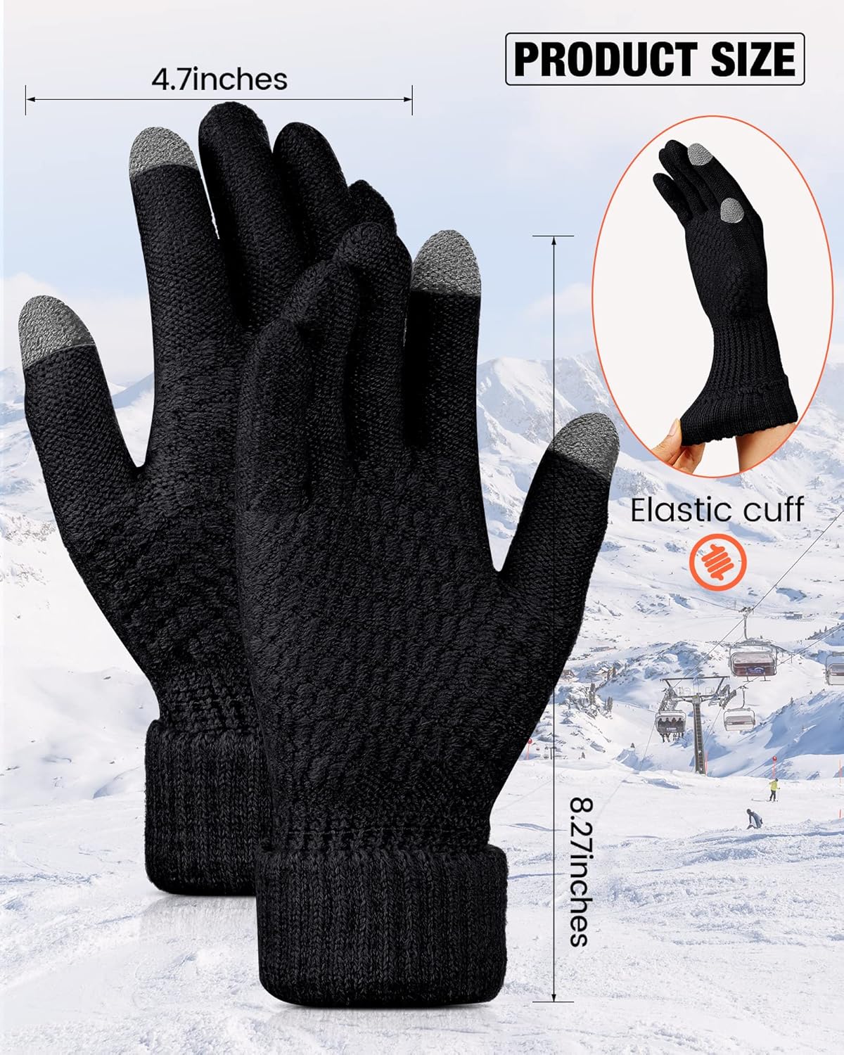 Geyoga 2 Pairs Women's Winter Touch Screen Gloves Soft Warm Fleece Lined Knit Elastic Cuff Winter