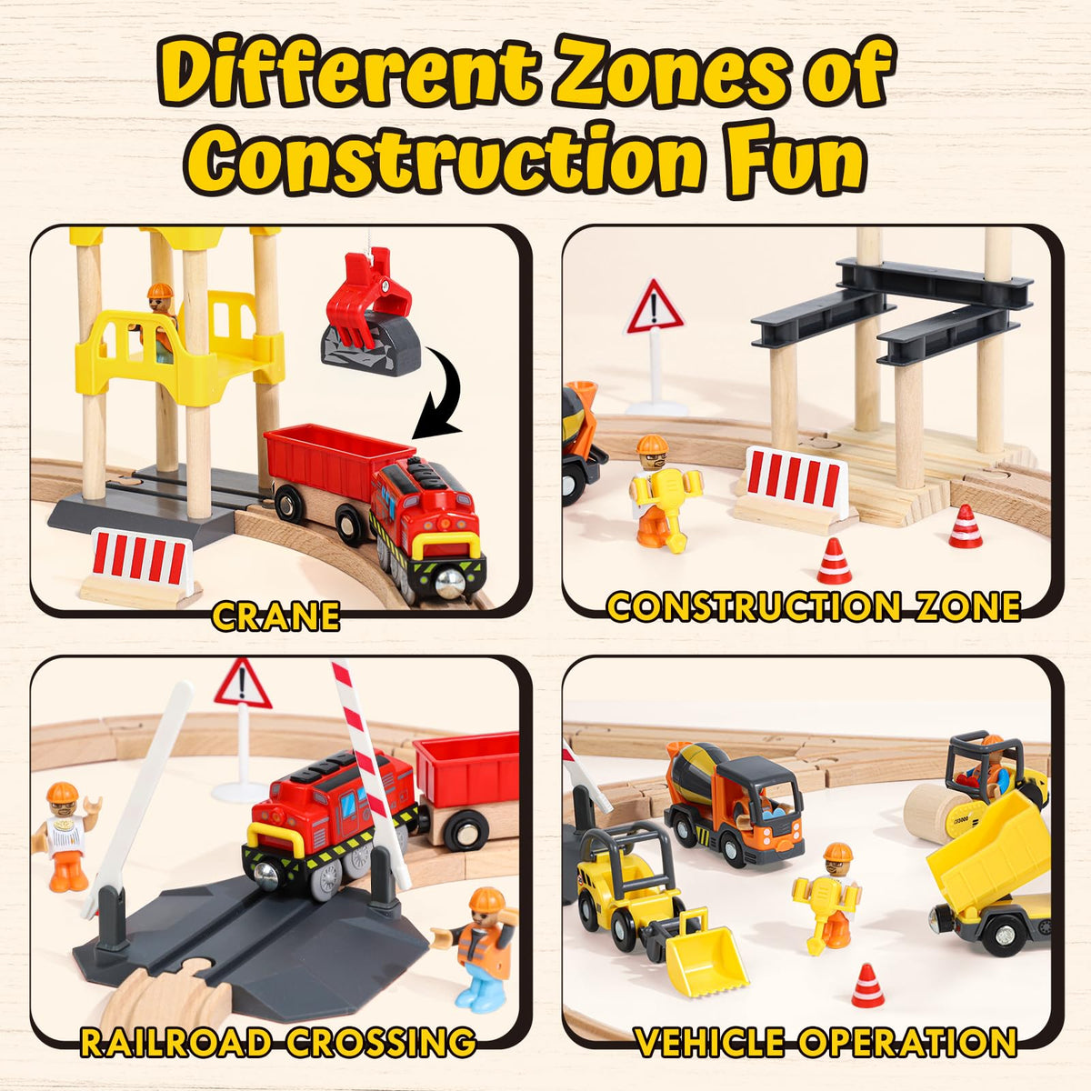 Lehoo Castle Wooden Train Set, Construction Toys for 3 Year Old Boys