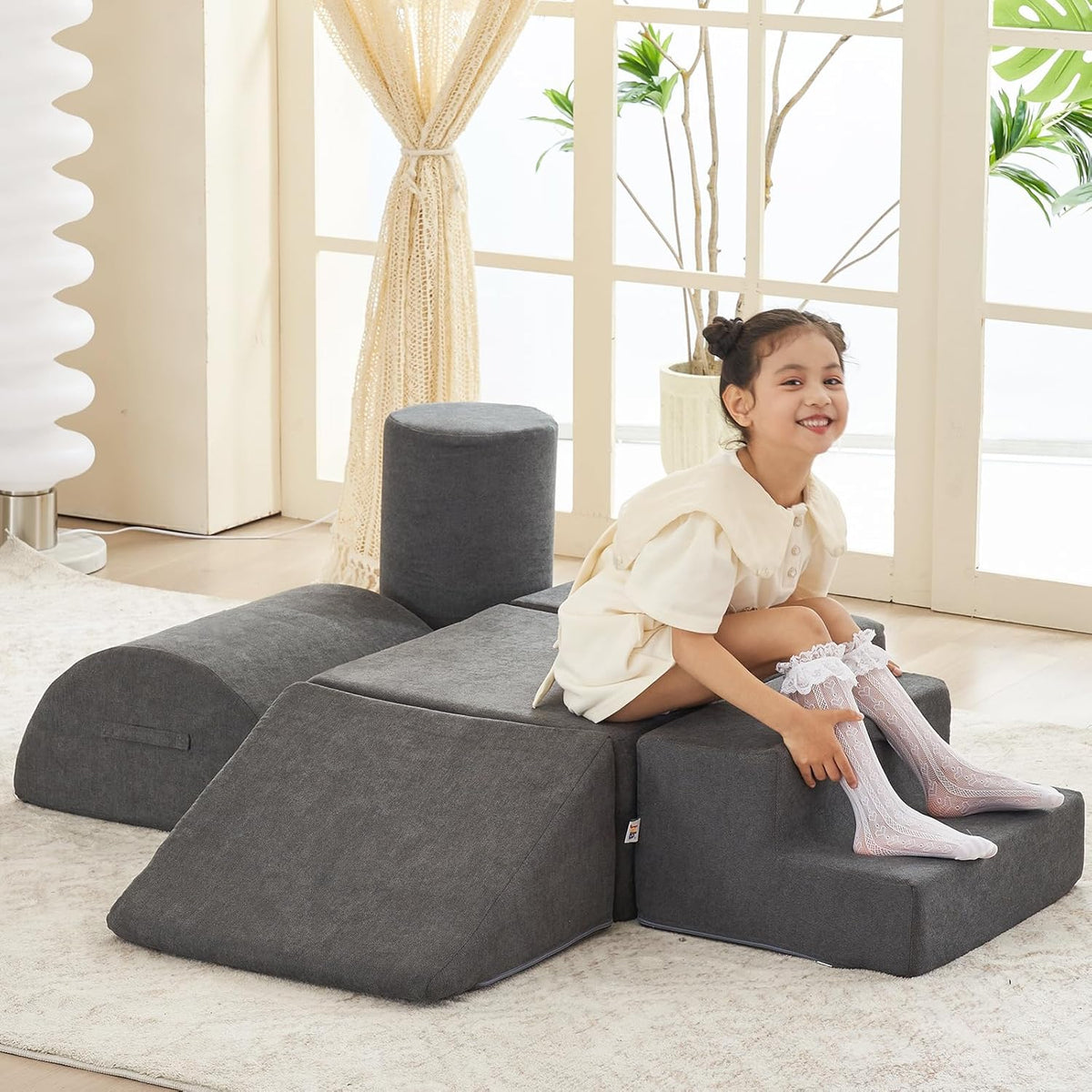 jela Foam Blocks 6Pcs Soft Play Equipment Luxury Miss Fabric, Toddler Climbing Toys Indoor Soft