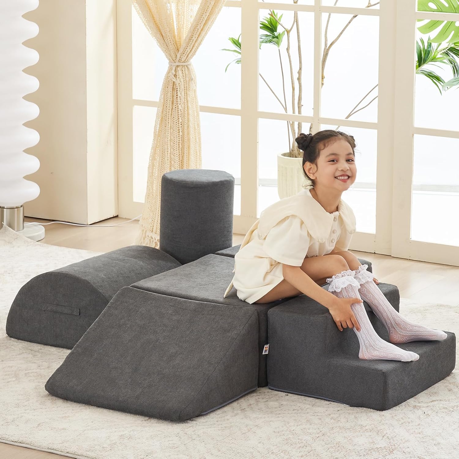 jela Foam Blocks 6Pcs Soft Play Equipment Luxury Miss Fabric, Toddler Climbing Toys Indoor Soft