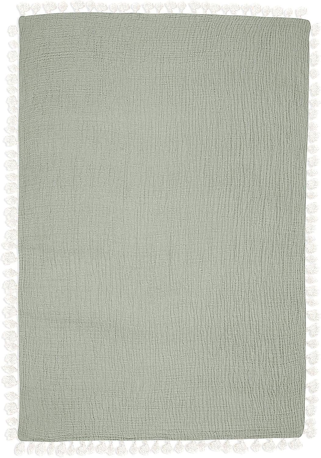Crane Baby Green Muslin Baby Blanket, 6-Layer Cotton Baby Swaddle, Soft Cotton Lightweight Nursery