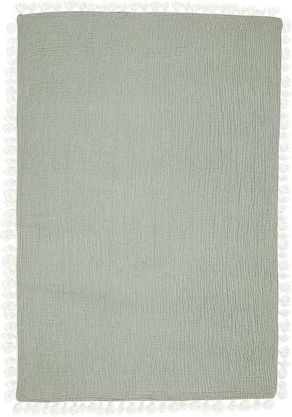 Crane Baby Green Muslin Baby Blanket, 6-Layer Cotton Baby Swaddle, Soft Cotton Lightweight Nursery