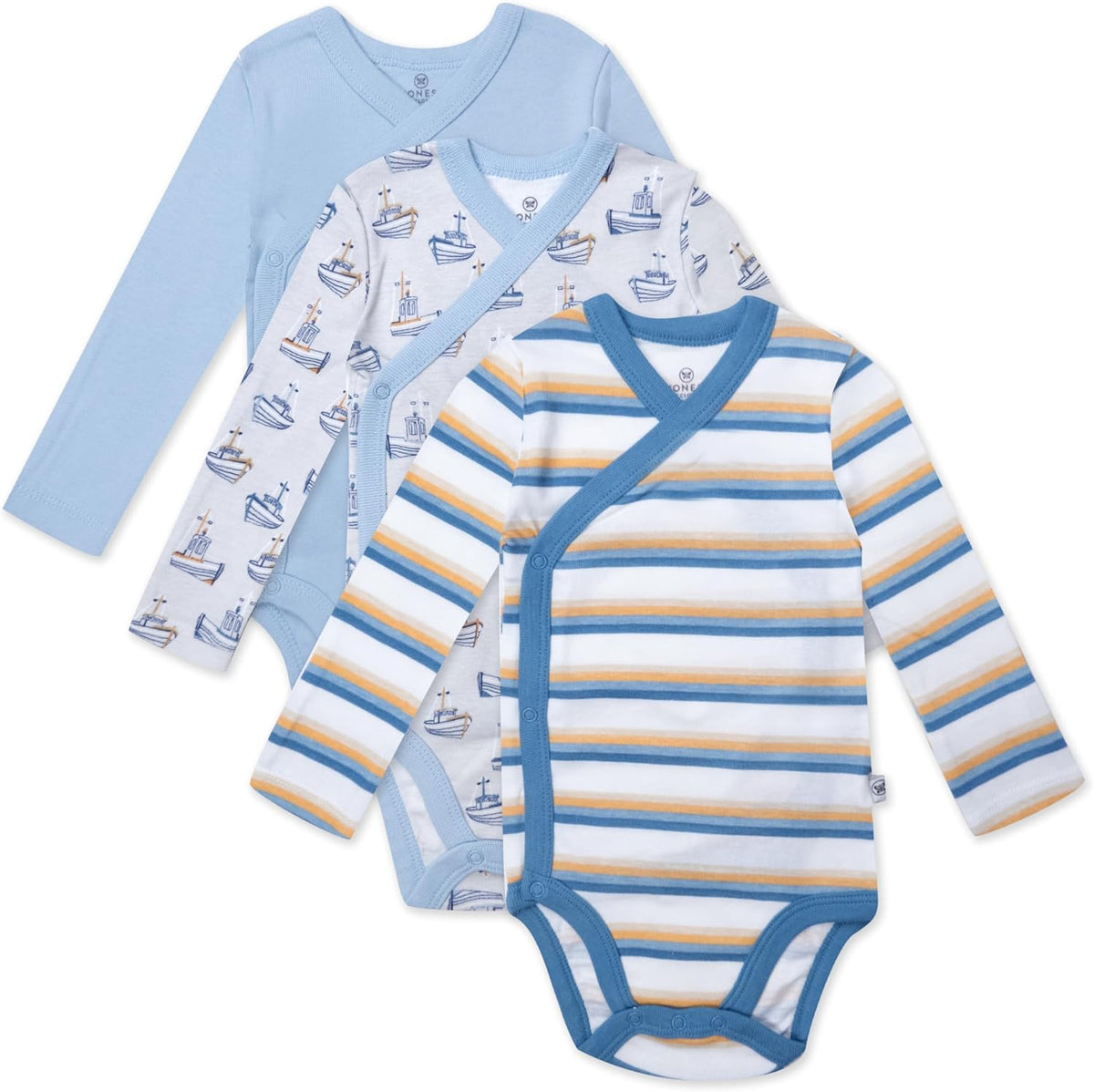 HonestBaby unisex-baby 3-pack Long Sleeve Side-snap Kimono Bodysuits Organic Cotton for Infant Baby