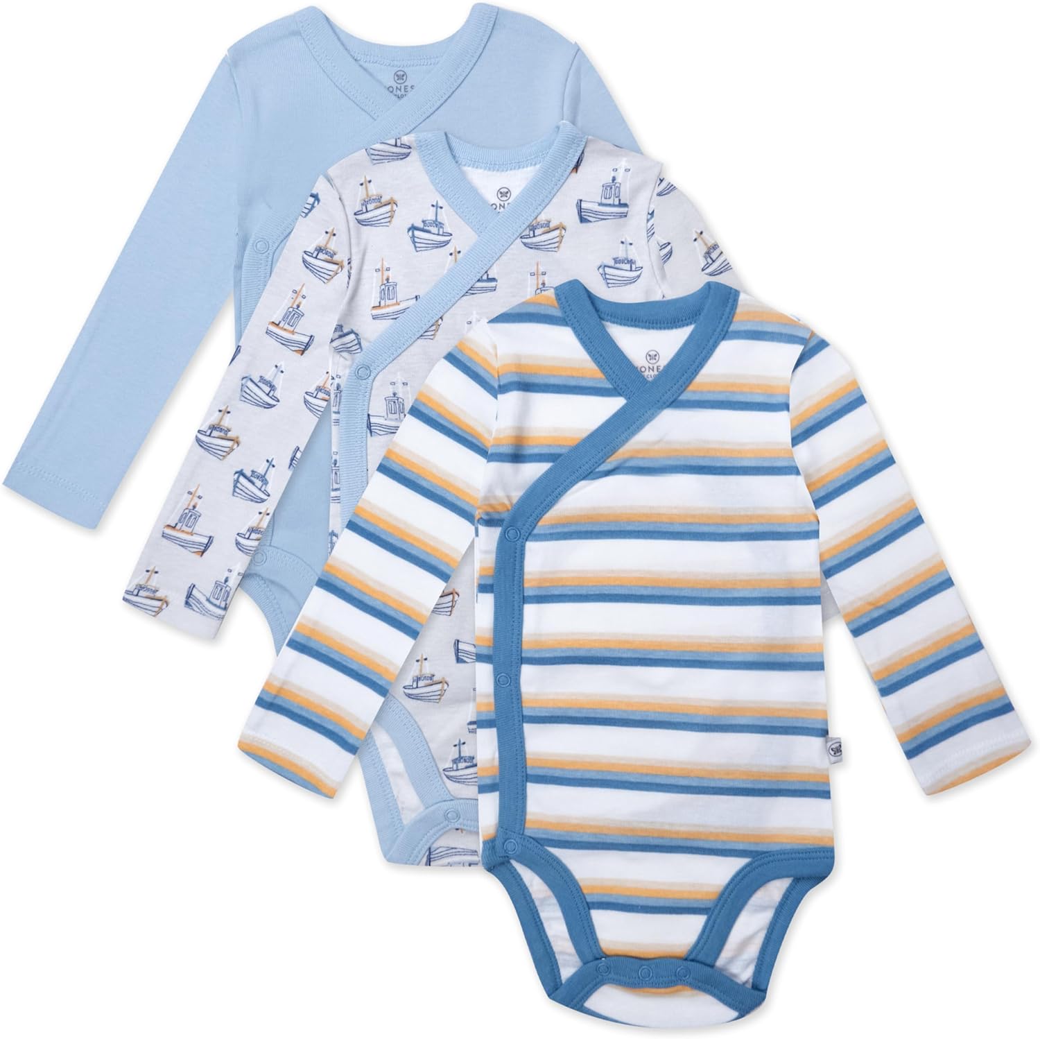 HonestBaby unisex-baby 3-pack Long Sleeve Side-snap Kimono Bodysuits Organic Cotton for Infant Baby