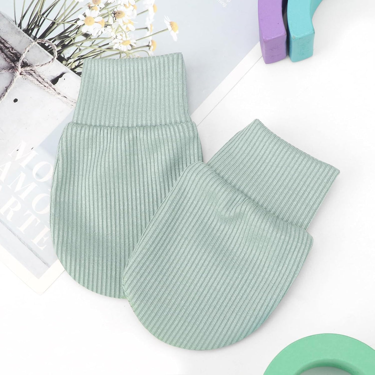 BQUBO 6 Pairs Newborn Baby Boys Girls Mittens 0-6 Months Unisex-Baby Infant Mittens Elastic No