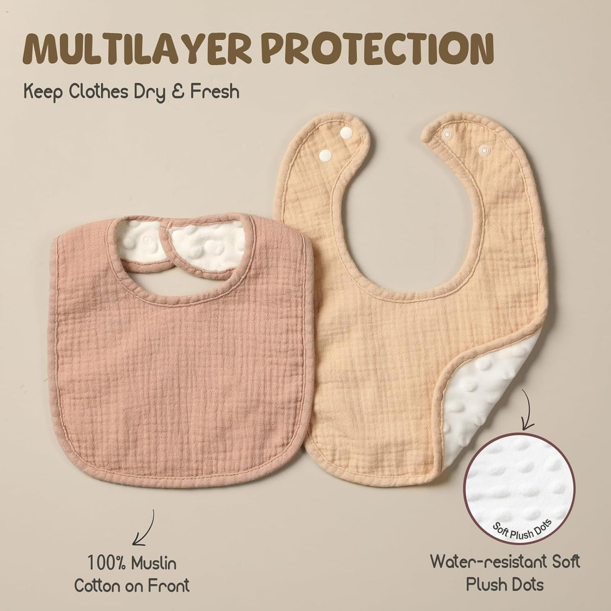 6-Pack Muslin Baby Bibs for Unisex Boys Girls, Cotton Baby Drool Bibs, Drooling and Teething Bibs