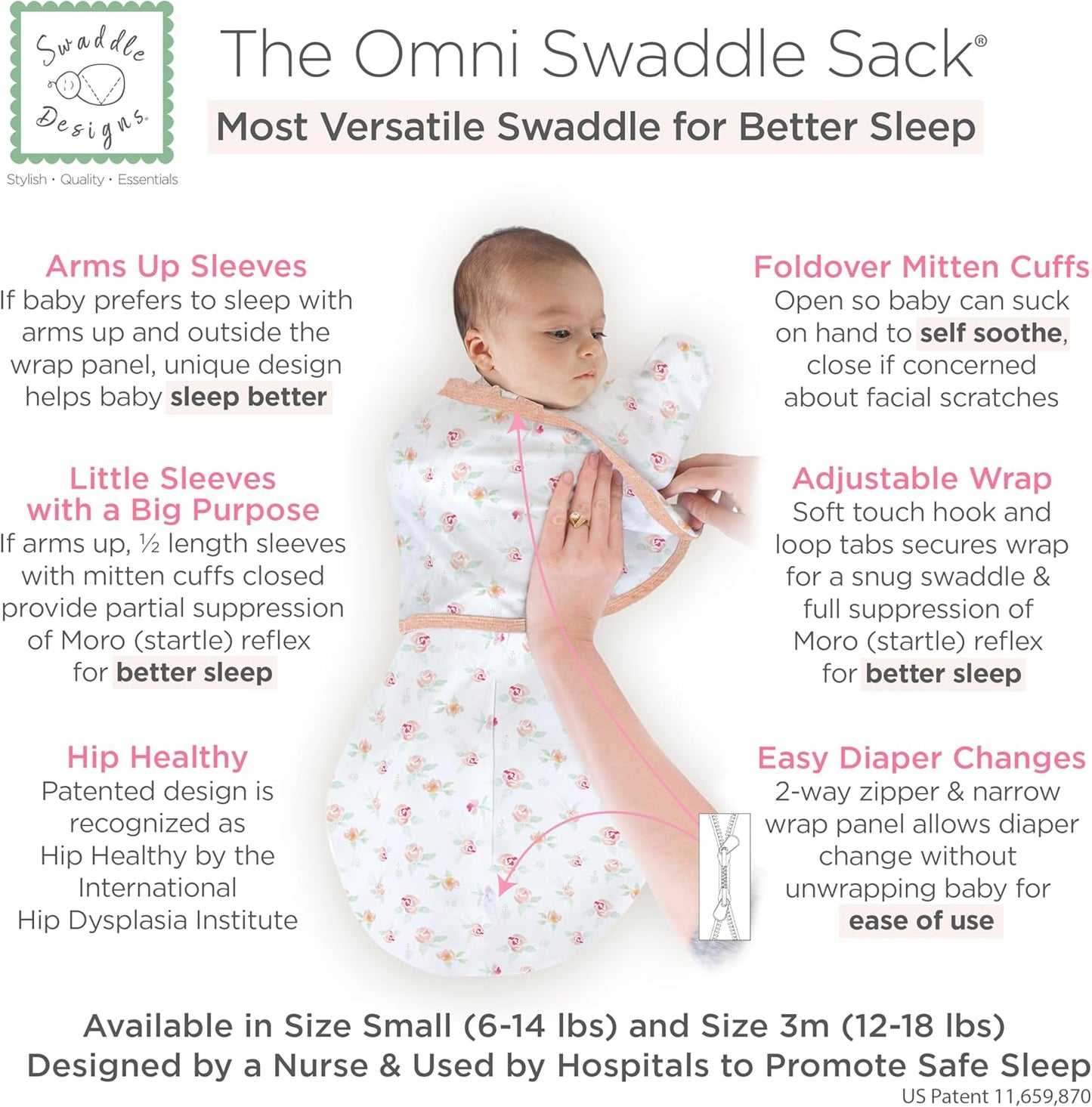 SwaddleDesigns 6-Way Omni Swaddle Sack Arms Up Swaddle for Newborn, More Options to Calm Startle