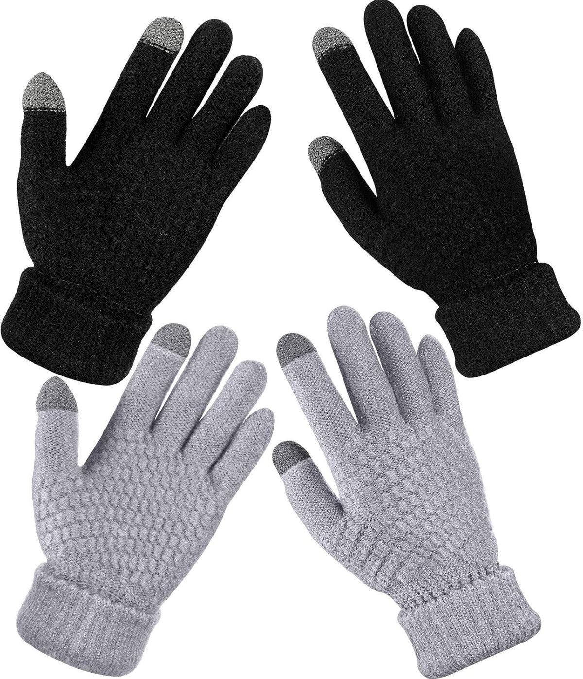 Geyoga 2 Pairs Women's Winter Touch Screen Gloves Soft Warm Fleece Lined Knit Elastic Cuff Winter