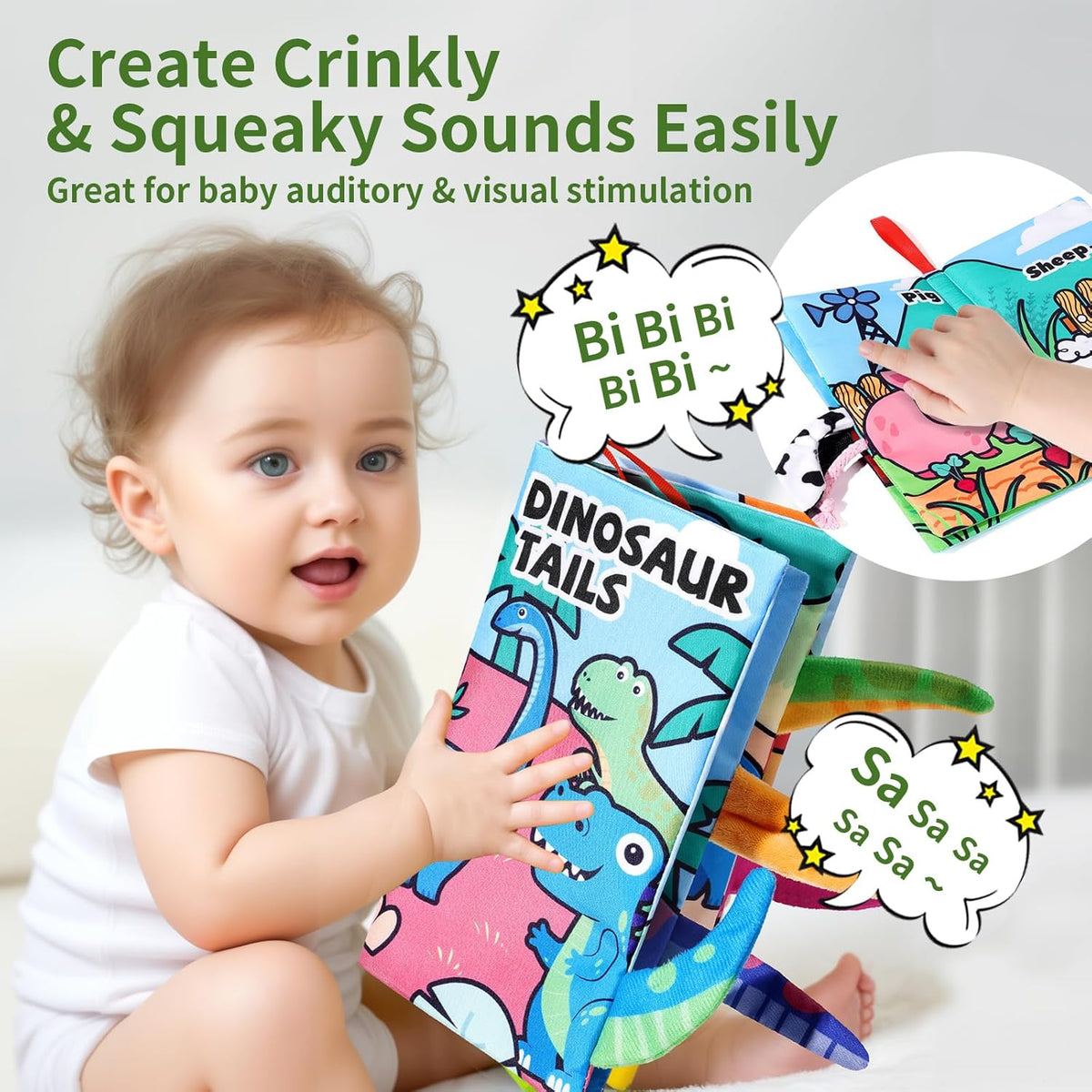 4 Pack Baby Books 0-6 Months, 4PCS Crinkle Books for Babies, Touch and Feel Sensory Books for
