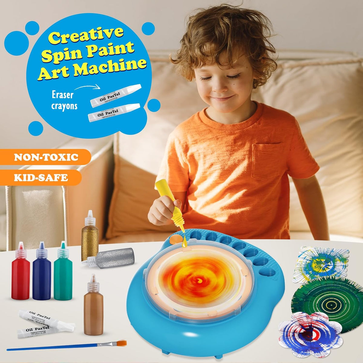 Arts and Crafts for Kids Ages 4-8,Paint Spin Art Machine Kit,Art Craft Set for 6-9 Year Old,Cool