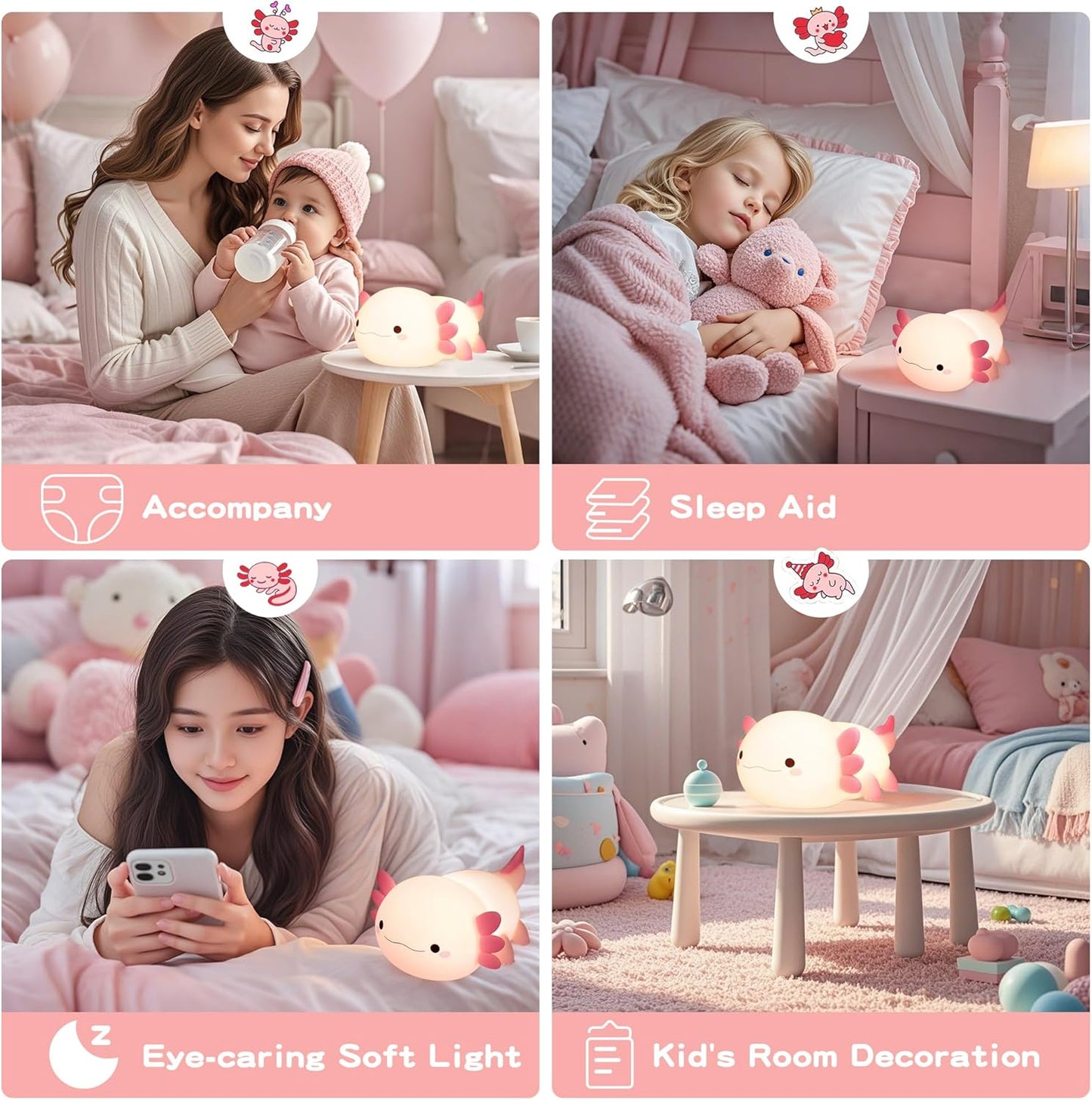 Axolotl Lamp,Cute Axolotl Night Light,Dimmable Silicone Animal Nursery Night Light,Adorable