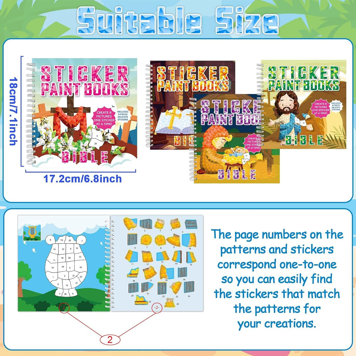 4Pcs Bible Paint by Sticker Books Sticker by Number Books Activity Book Stickers Puzzle Book