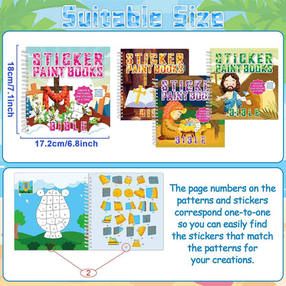 4Pcs Bible Paint by Sticker Books Sticker by Number Books Activity Book Stickers Puzzle Book