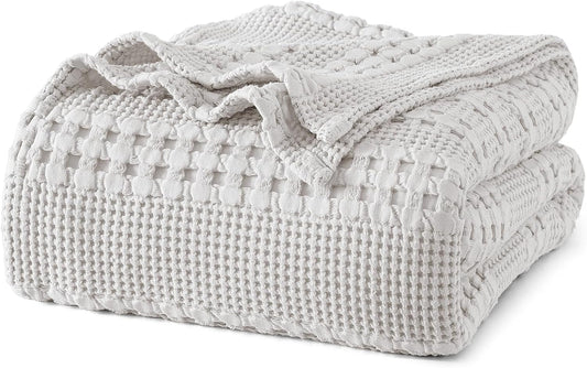 PHF 100% Cotton Waffle Weave Blanket King Size, Soft Lightweight Breathable Cozy Summer Blankets
