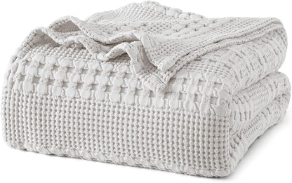 PHF 100% Cotton Waffle Weave Blanket Queen Size, Soft Lightweight Breathable Cozy Summer Blankets