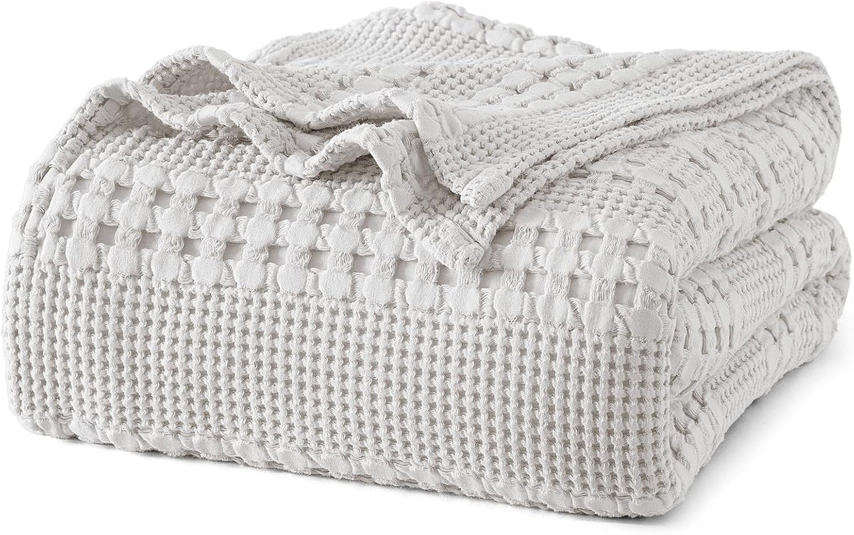 PHF 100% Cotton Waffle Weave Blanket Twin Size, Soft Lightweight Breathable Cozy Summer Blankets