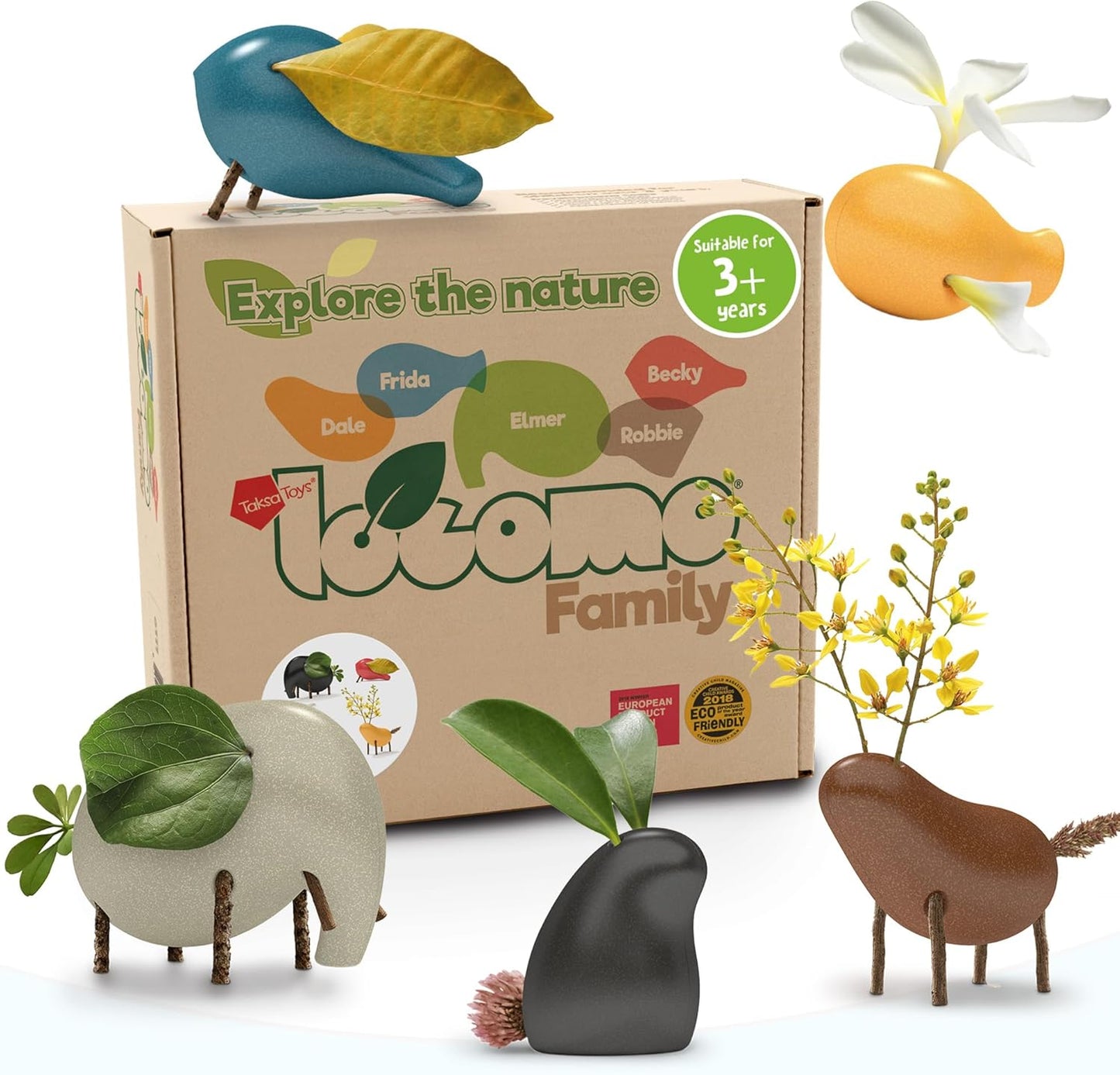 Taksa Toys Wooden Animal Figures Locomo Family III for Nature-Loving Kids, Trigger Boys Girls