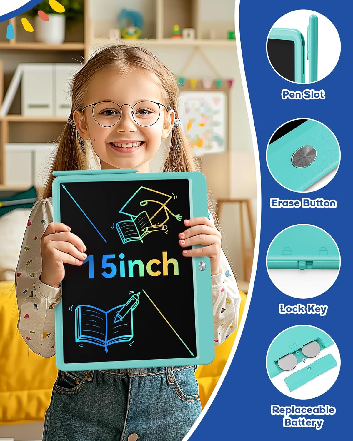 Bravokids 15 Inch LCD Writing Tablet for 3 Year Olds - Electronic Drawing Pad and Doodle Board as