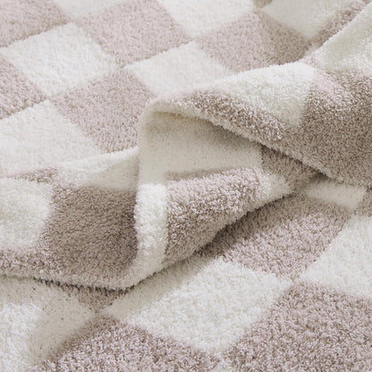 WRENSONGE Checkered Throw Blanket, Taupe Soft Cozy Fluffy Warm Hand Made Throw Blankets for Couch