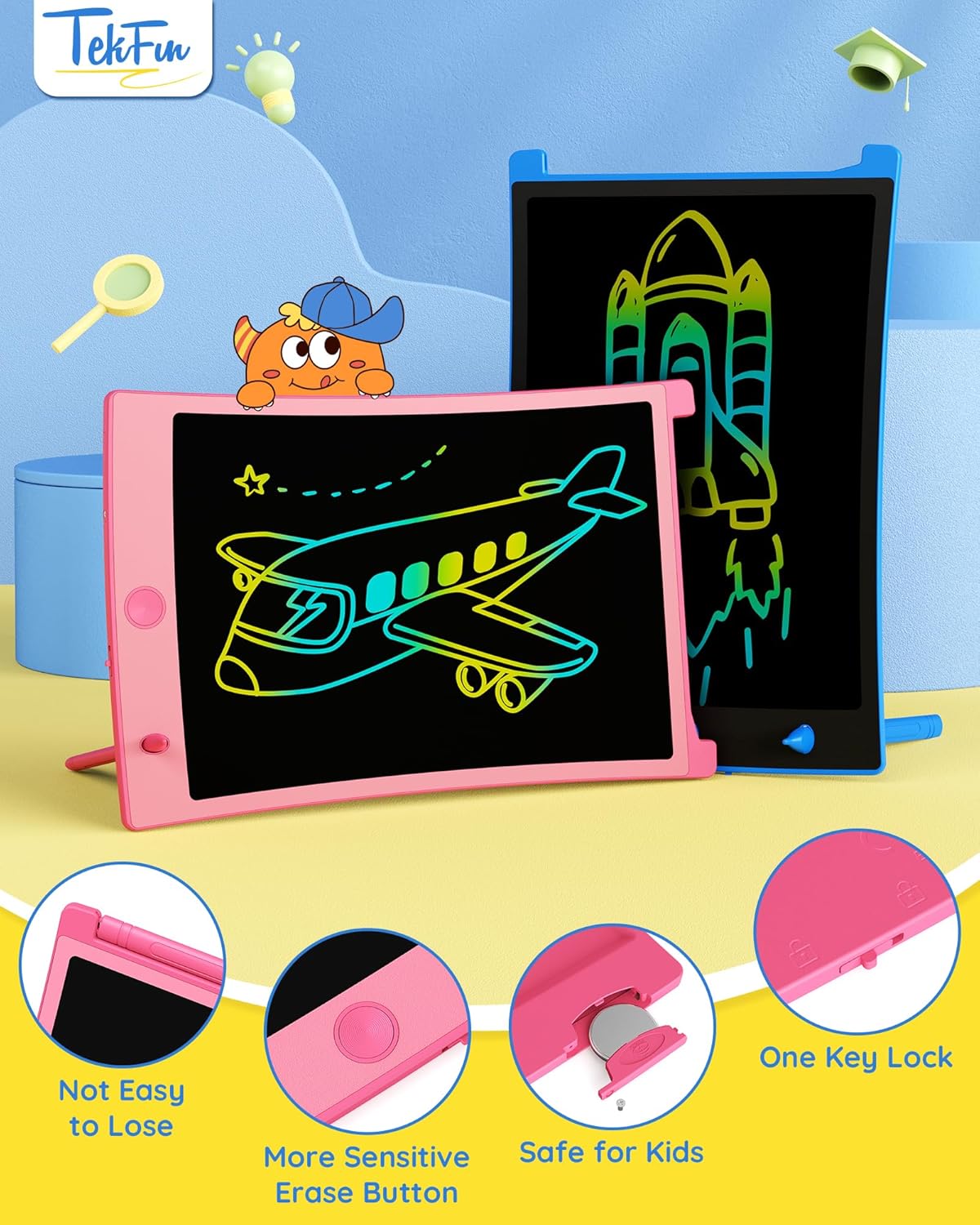 TEKFUN Kids Toys, 2Pcs LCD Writing Tablet with 4 Stylus, 8.5in Erasable Doodle Board Mess Free