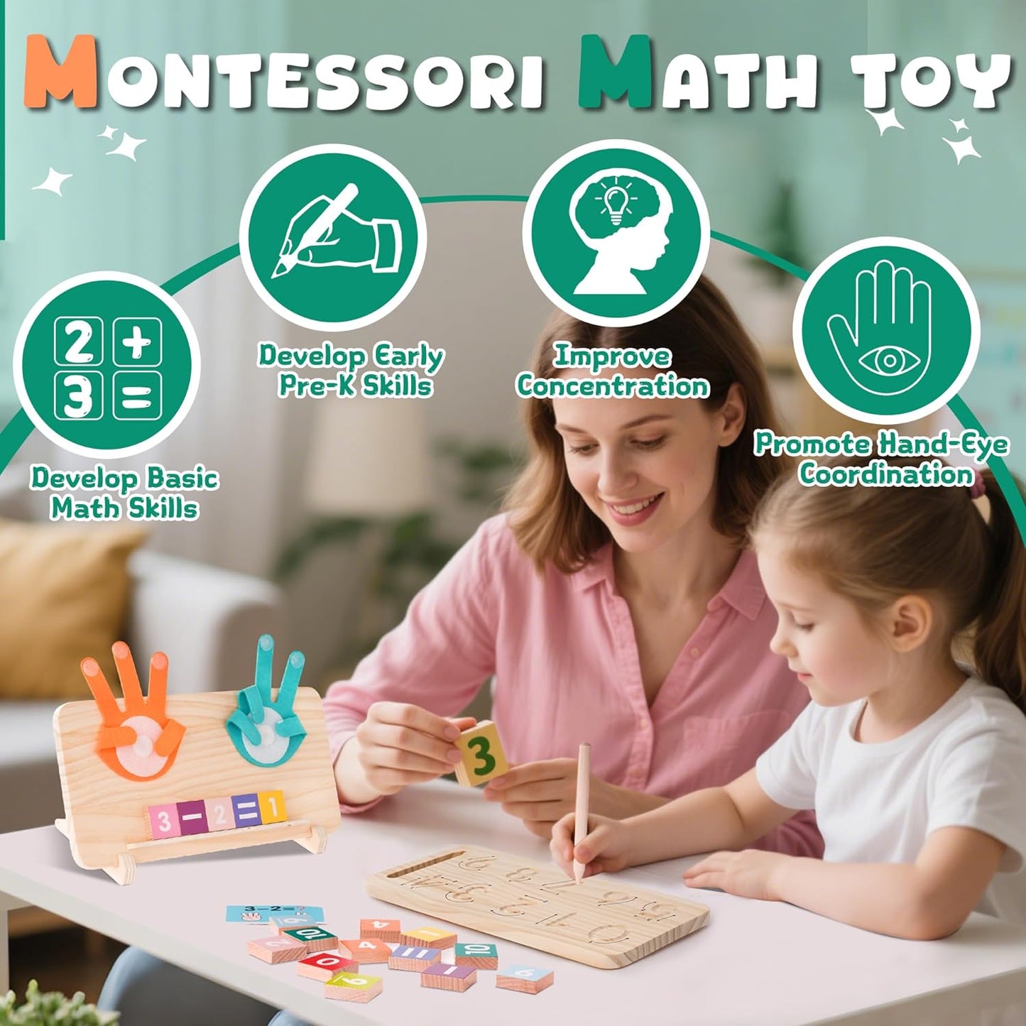 Hirger Preschool Learning Toys for Toddlers 2-4, Educational Math Manipulatives Number Counting
